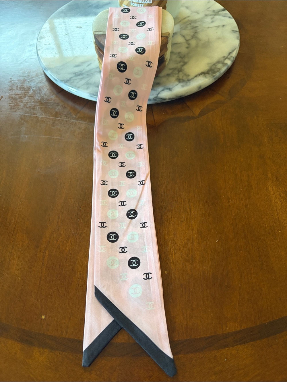 Chanel soft pink and black twilly